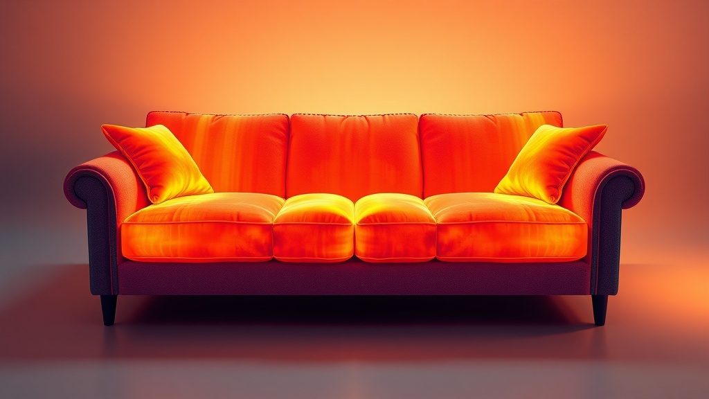 사람이 소파에 앉았을 때 체압이 분산되는 형태를 보여주는 열화상 그래픽 데이터